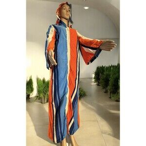 VTG Junior House 70s Hippie Zip hooded Gown Robe Lounger House Dress Stripes